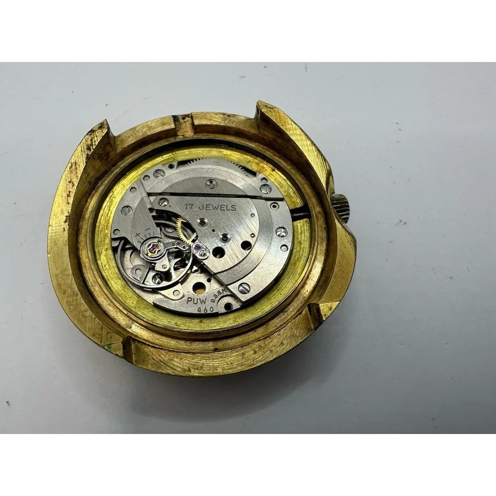 Arfena Vintage Watch Mens Manual‎ Wind Not Working Gold Tone Leather Band 41MM Z